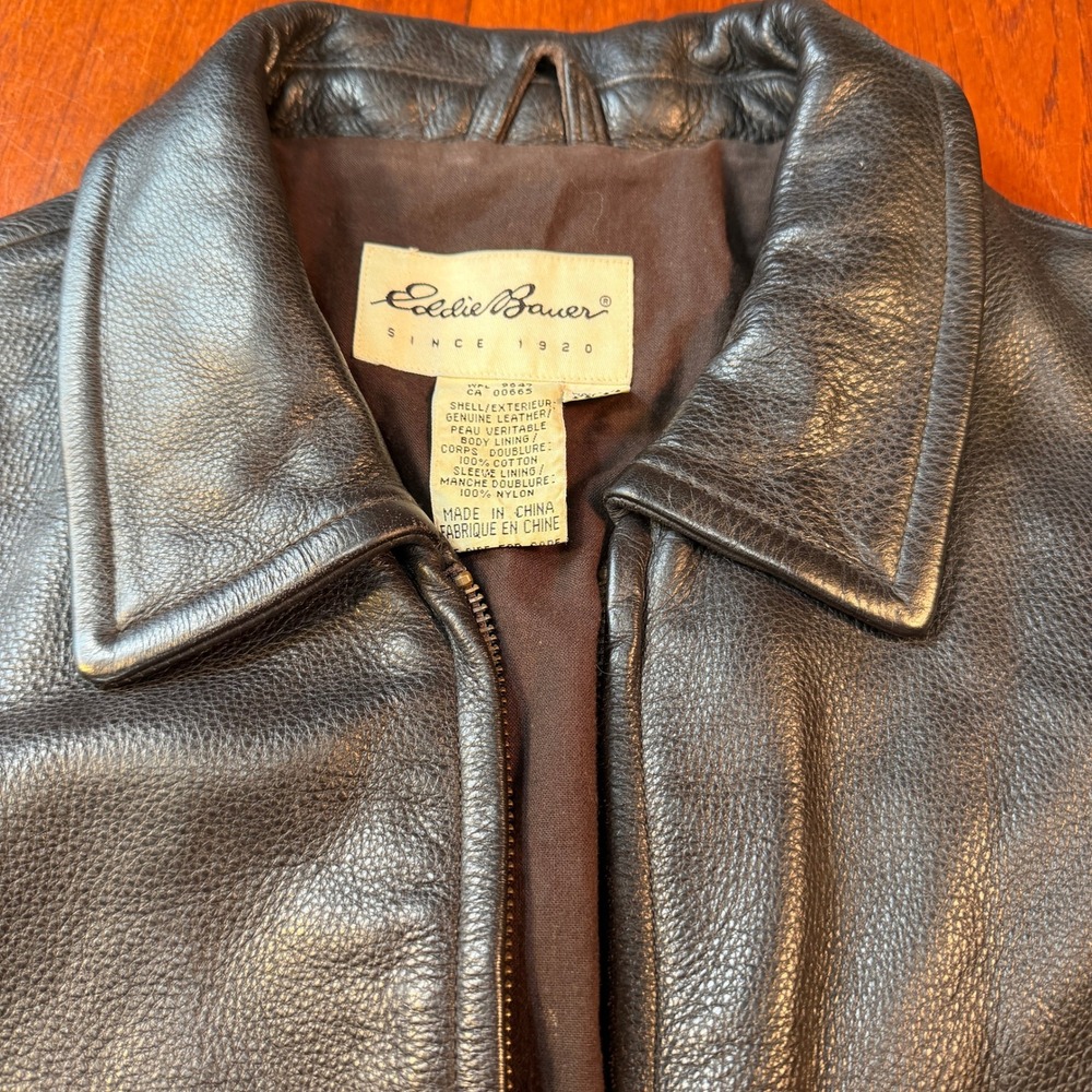 VTG Eddie Bauer Women's M  Pebbled Genuine Leather Full Zip Bomber Jacket Moto